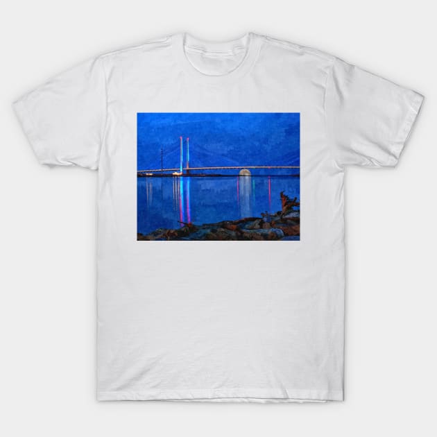 Indian River Inlet Bridge Painterly Full Moon T-Shirt by Swartwout